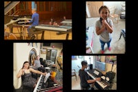 a collage of pictures of children playing piano